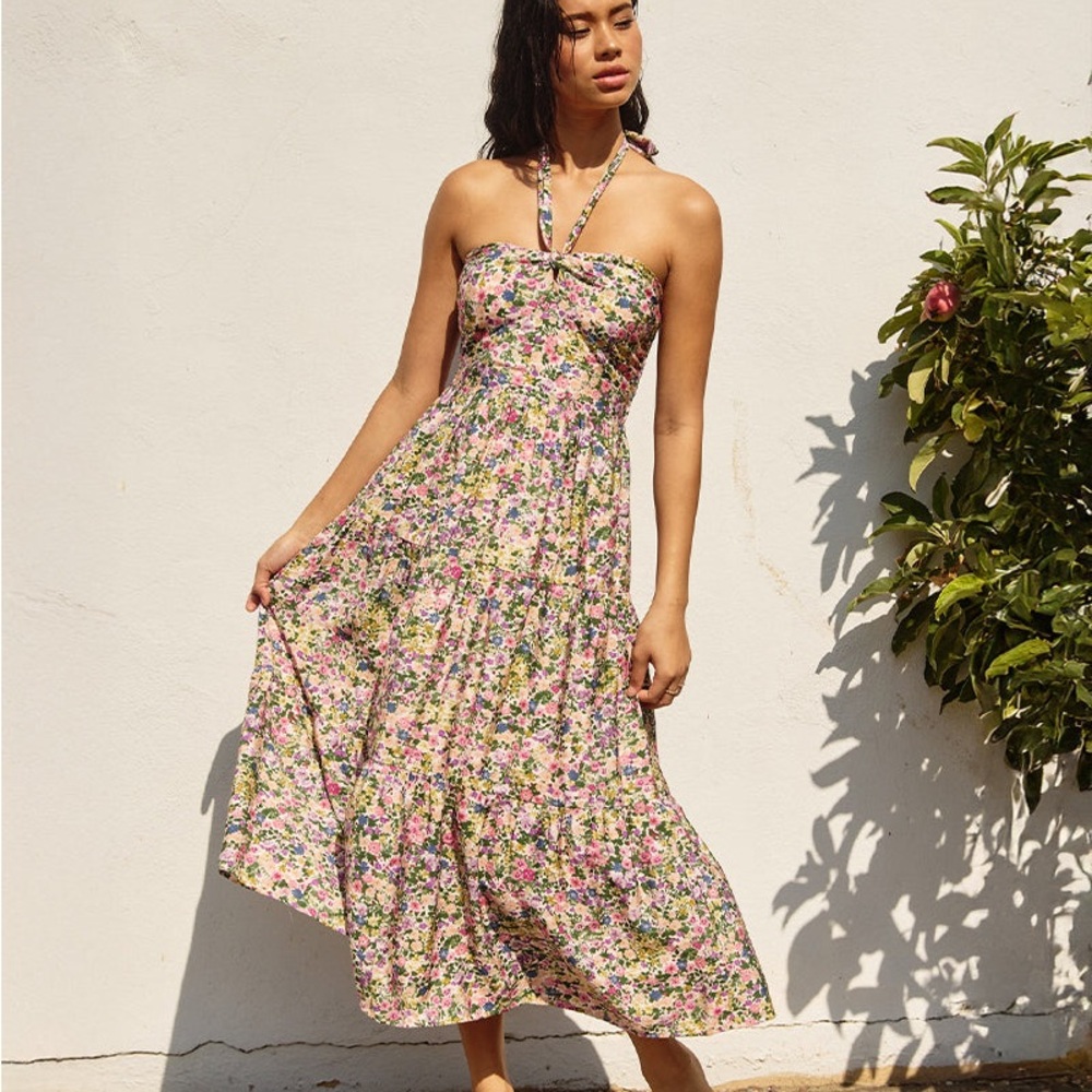 NWOT Dress Forum Halter Midi Ruched Smocked Sundress size Medium